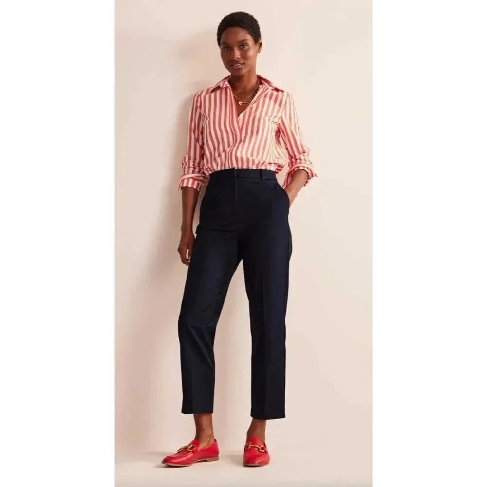 Boden Womens Kew Bi-Stretch Trousers UK 6P US 2P Navy blue Tapered R0448 NWT